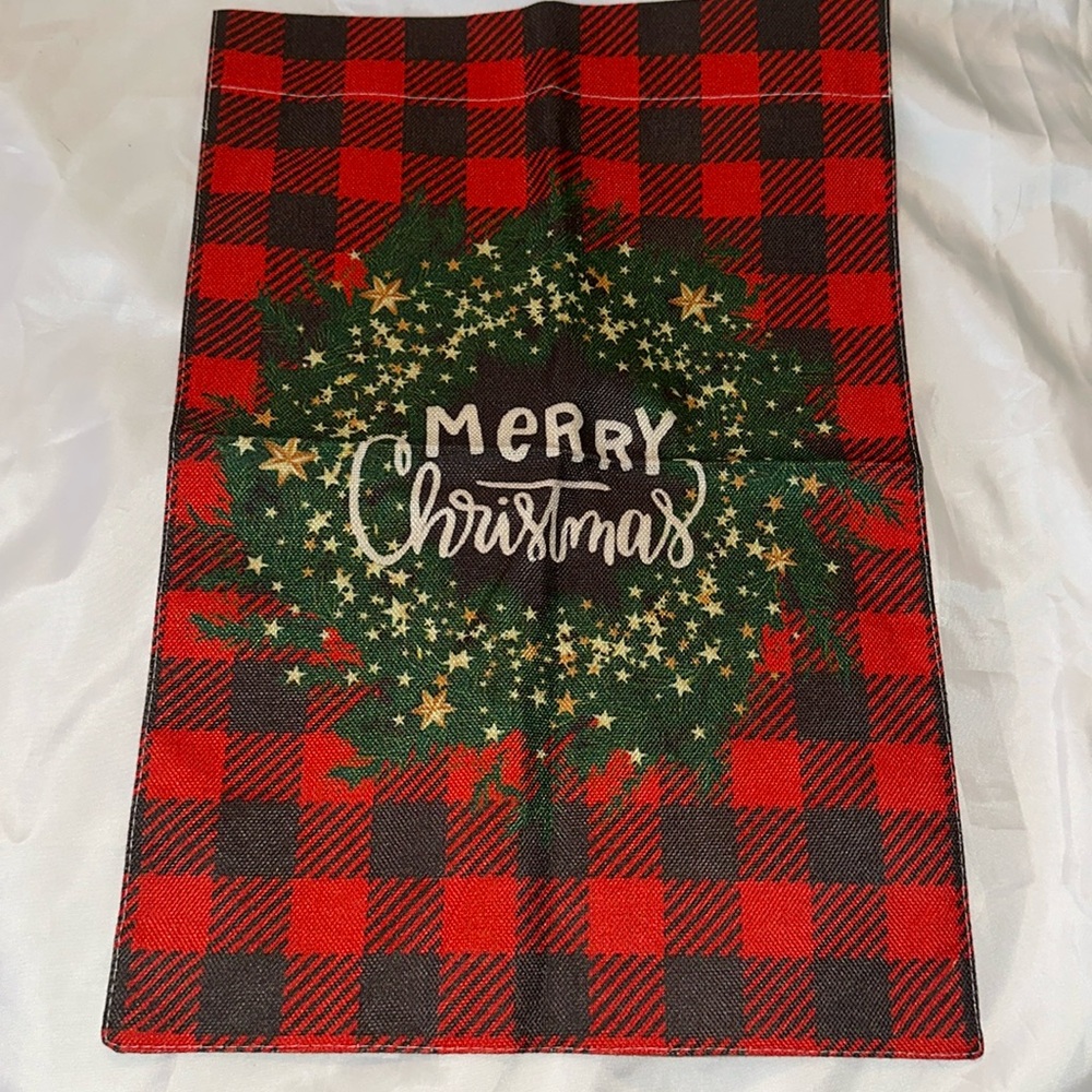 Christmas Garden Flag Double Sided Plaid Wreath Stars‎ Holiday NEW